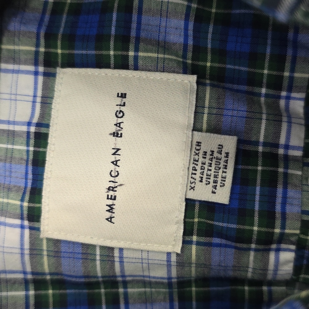 American Eagle Shirt Blue Plaid Casual Button-Front Long Sleeve Men's XS - Picture 3 of 8